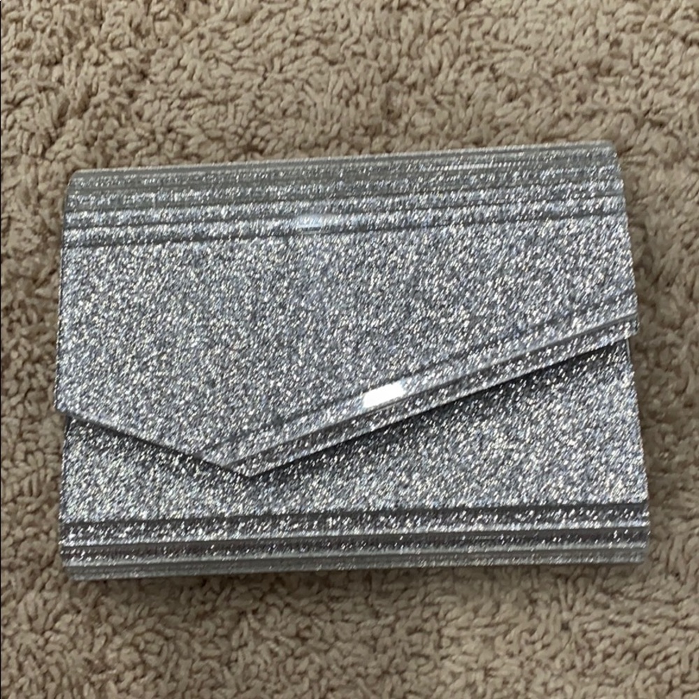 Silver Glitter INC Clutch with Silver Strap NEW